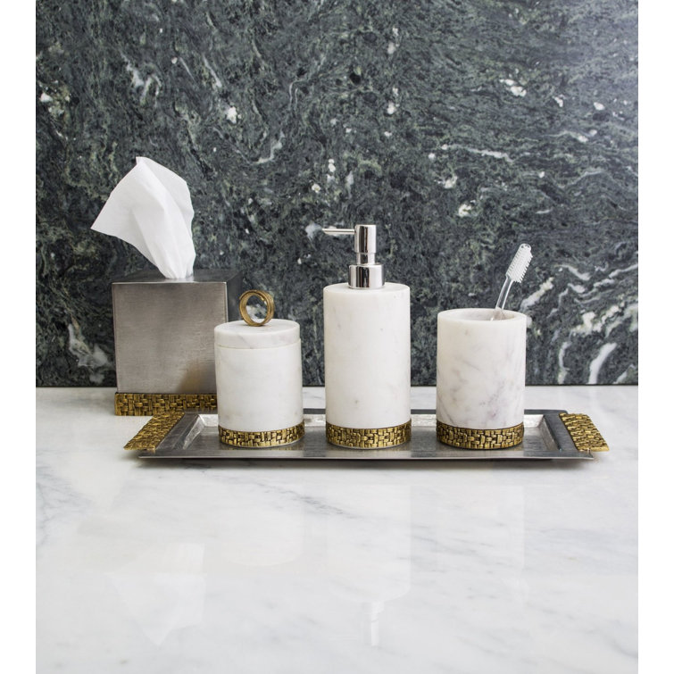 Windswept Palm 2-Piece Antique Gold & White Bathroom Container Set