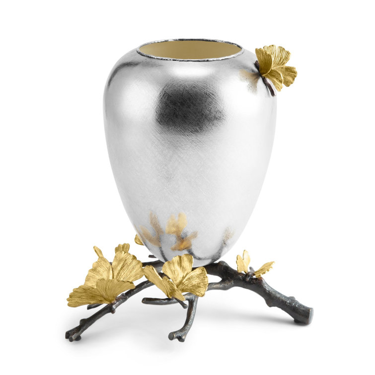 Silver and Gold Butterfly Ginkgo Metal Table Vase