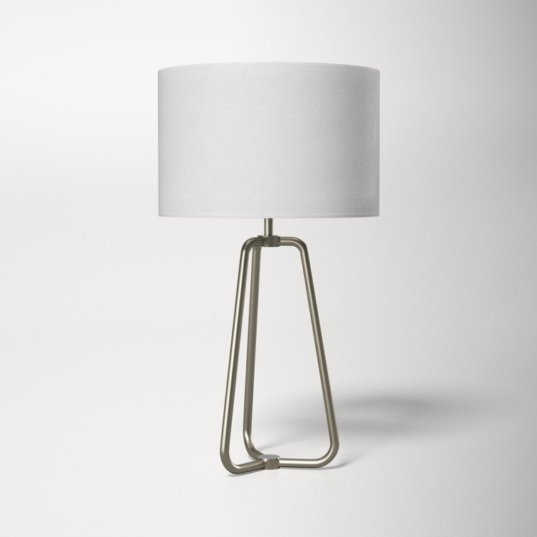 Sleek 25" Silver Metal Table Lamp with White Cotton Shade