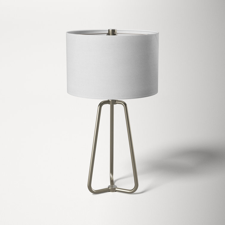 Sleek 25" Silver Metal Table Lamp with White Cotton Shade