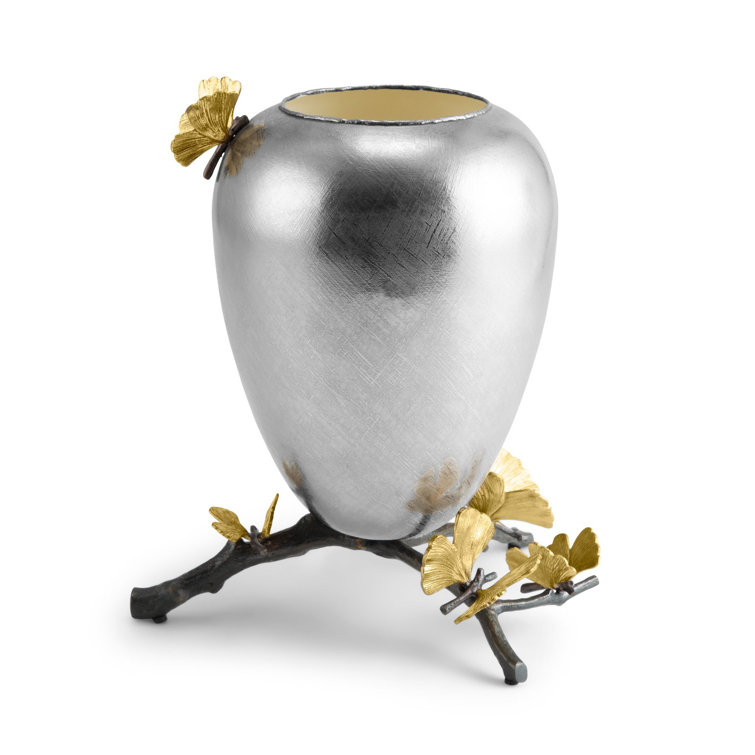 Silver and Gold Butterfly Ginkgo Metal Table Vase