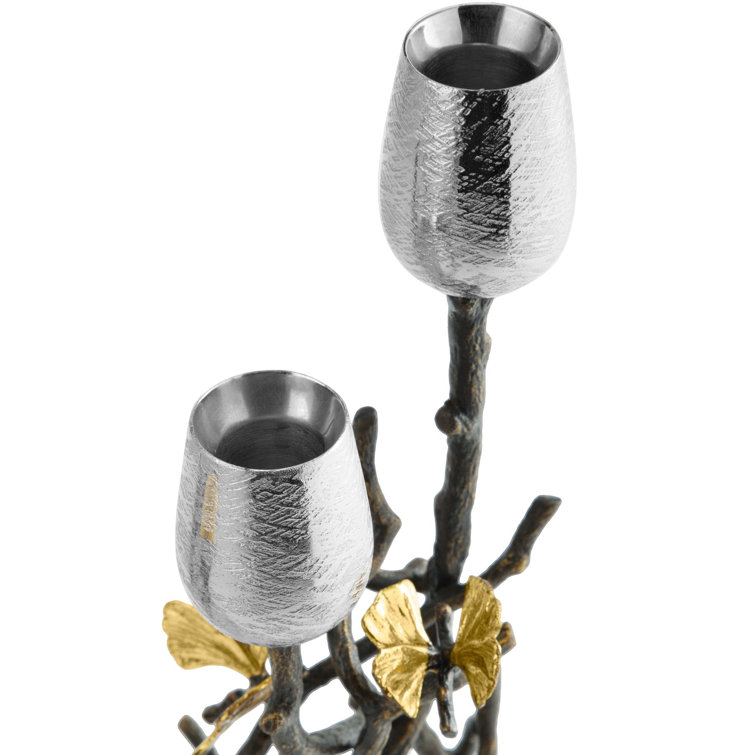 Butterfly Ginkgo Brass and Nickel Taper Candle Holders