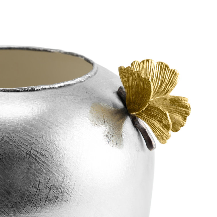 Silver and Gold Butterfly Ginkgo Metal Table Vase