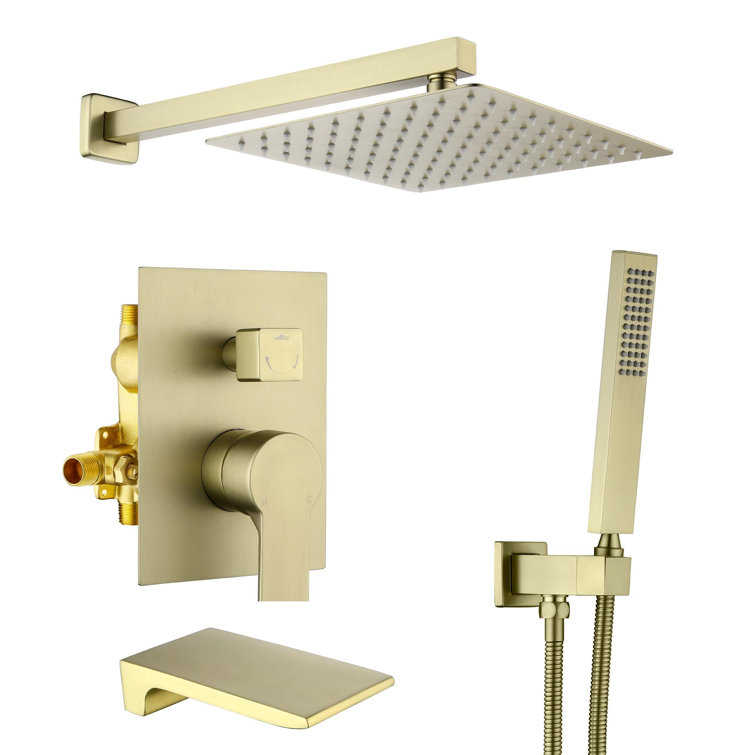 Brushed Gold 10'' Square Wall Mounted Rain Shower System