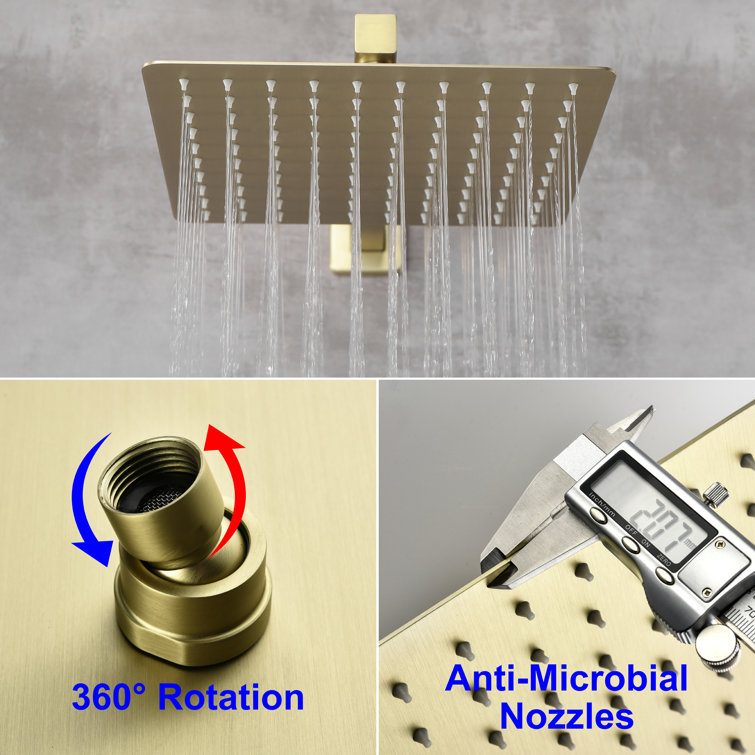 Brushed Gold 10'' Square Wall Mounted Rain Shower System