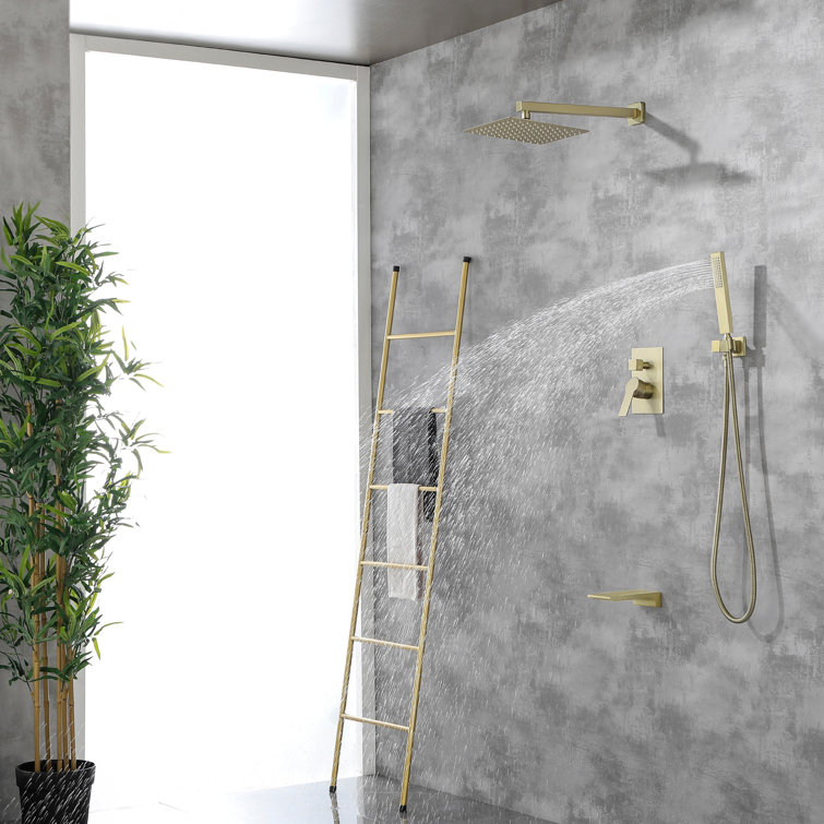Brushed Gold 10'' Square Wall Mounted Rain Shower System