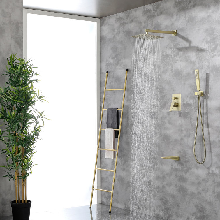 Brushed Gold 10'' Square Wall Mounted Rain Shower System