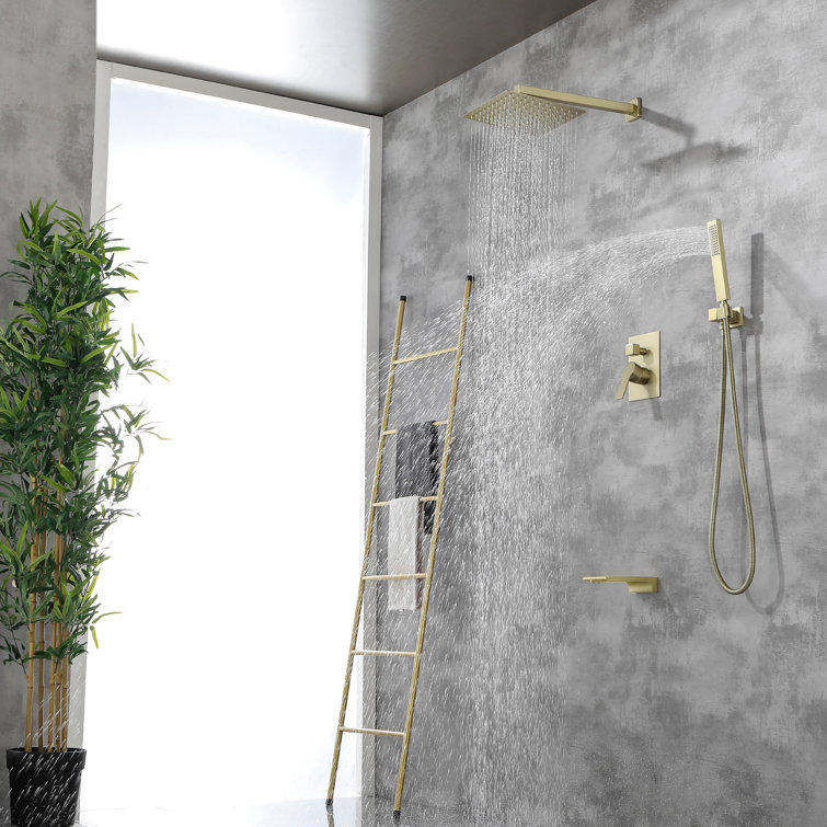 Brushed Gold 10'' Square Wall Mounted Rain Shower System