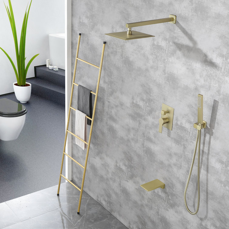 Brushed Gold 10'' Square Wall Mounted Rain Shower System