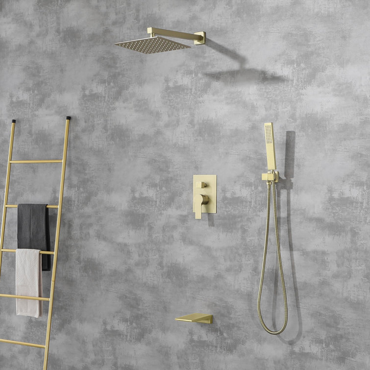 Brushed Gold 10'' Square Wall Mounted Rain Shower System