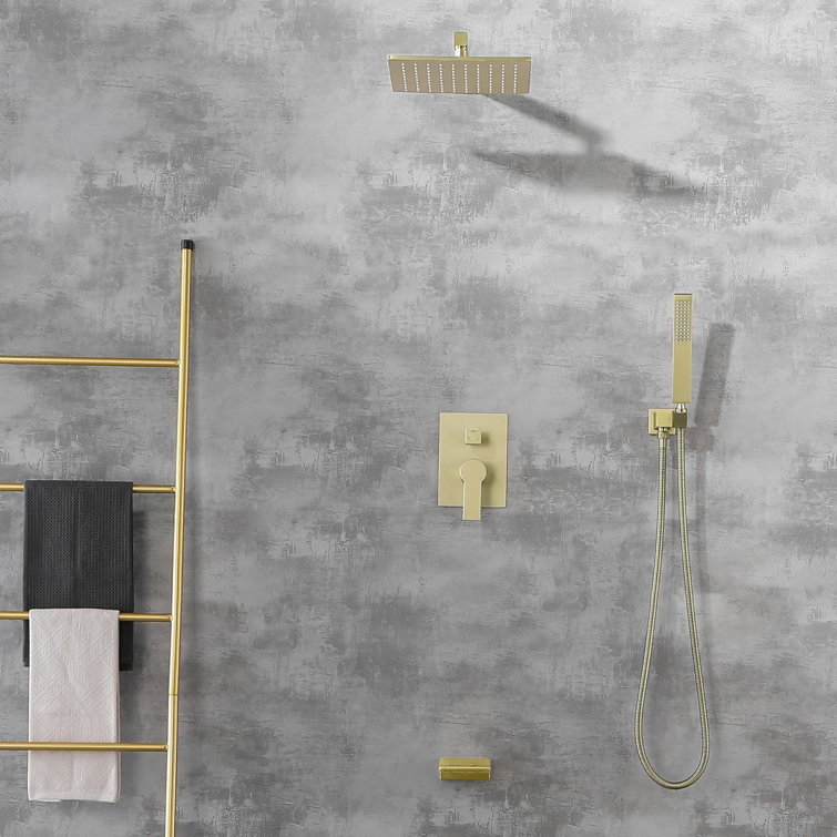 Brushed Gold 10'' Square Wall Mounted Rain Shower System