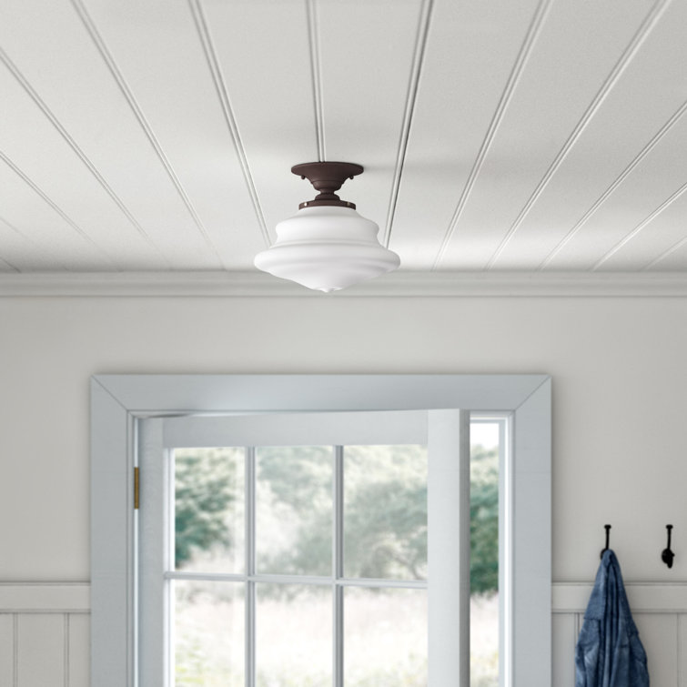Old Bronze Glass Semi Flush Mount Ceiling Light