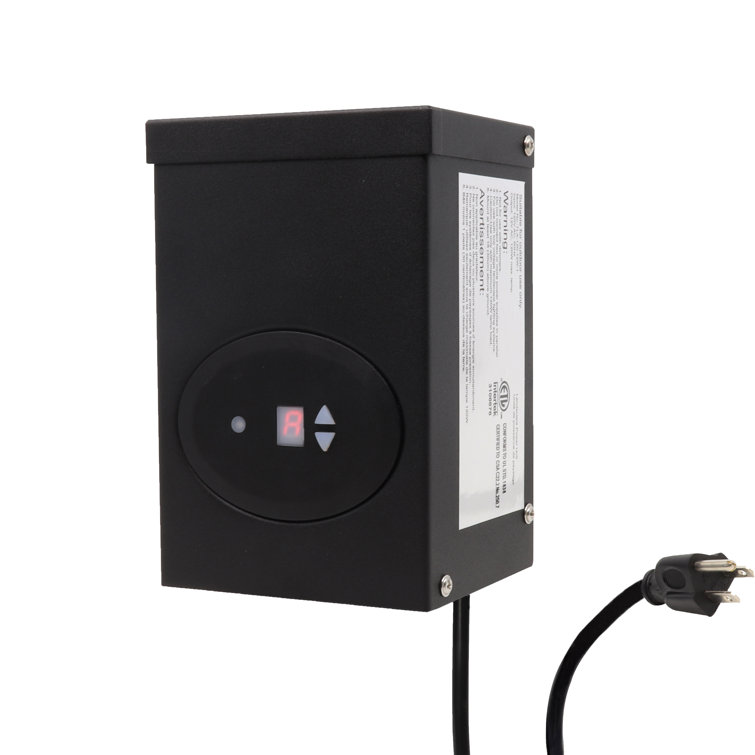 Black Steel Low Voltage Transformer with Photocell and Timer