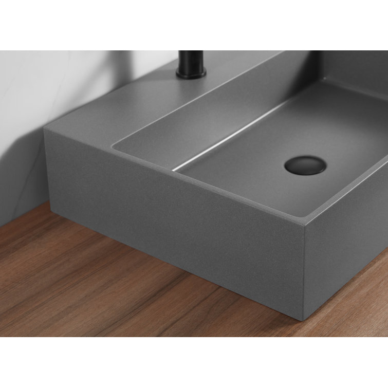 Matte Gray Granite Above-Counter Square Bathroom Sink