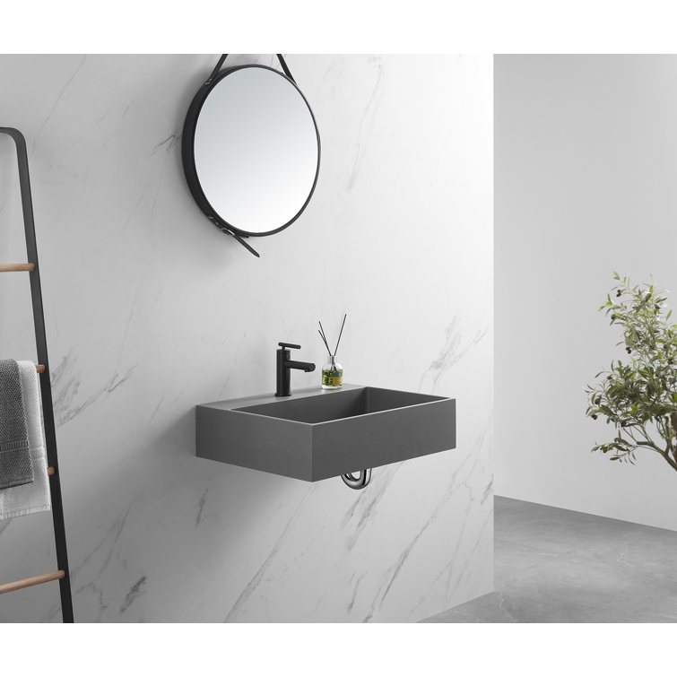 Matte Gray Granite Above-Counter Square Bathroom Sink