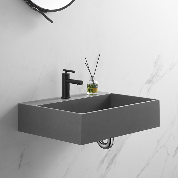 Matte Gray Granite Above-Counter Square Bathroom Sink