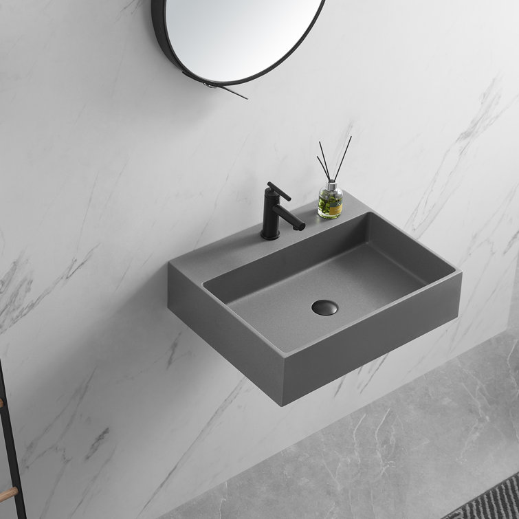 Matte Gray Granite Above-Counter Square Bathroom Sink