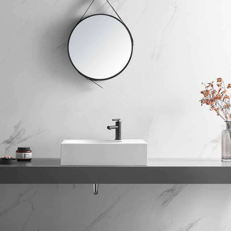 White Solid Surface Square Wall-Mount Bathroom Sink