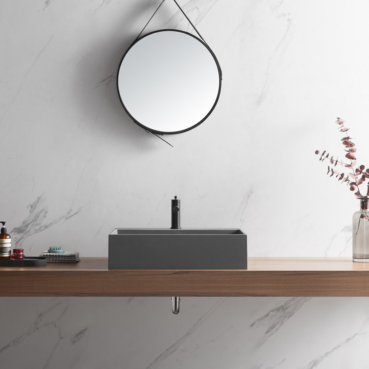 Matte Gray Granite Above-Counter Square Bathroom Sink