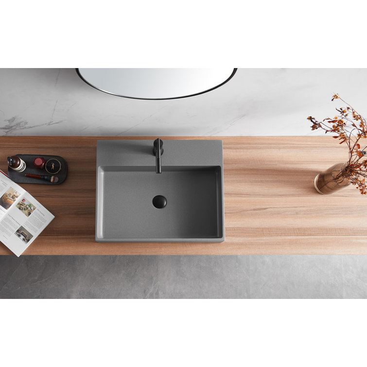 Matte Gray Granite Above-Counter Square Bathroom Sink