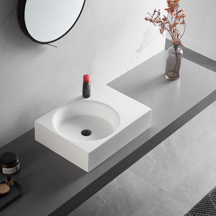 White Solid Surface Square Wall-Mount Bathroom Sink