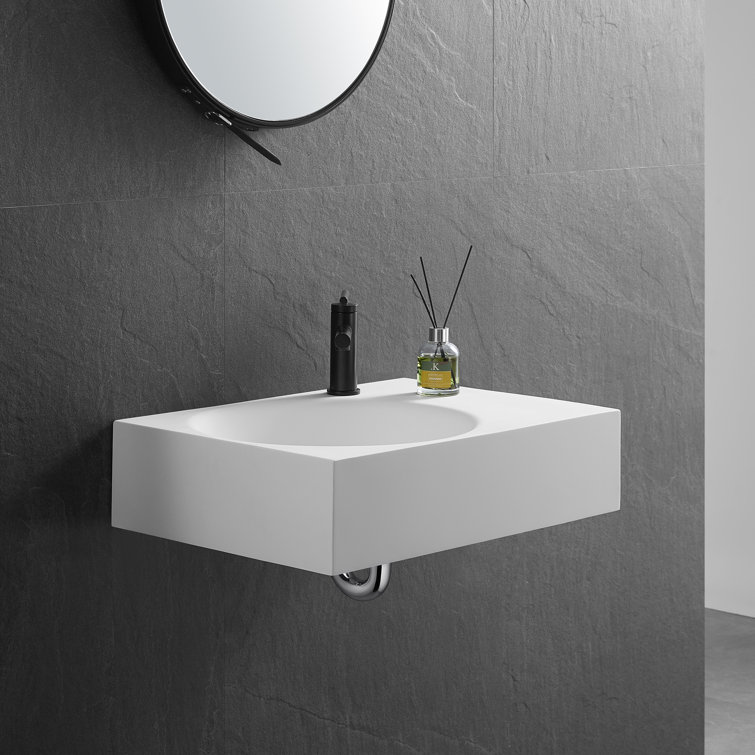 White Solid Surface Square Wall-Mount Bathroom Sink