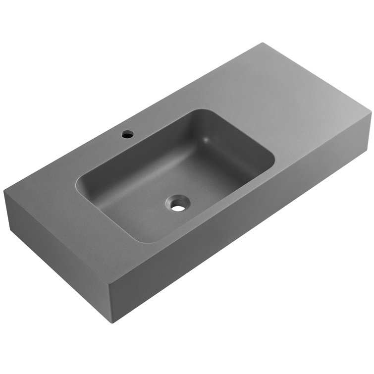 Gray Solid Surface Wall-Mount Rectangular Bathroom Sink