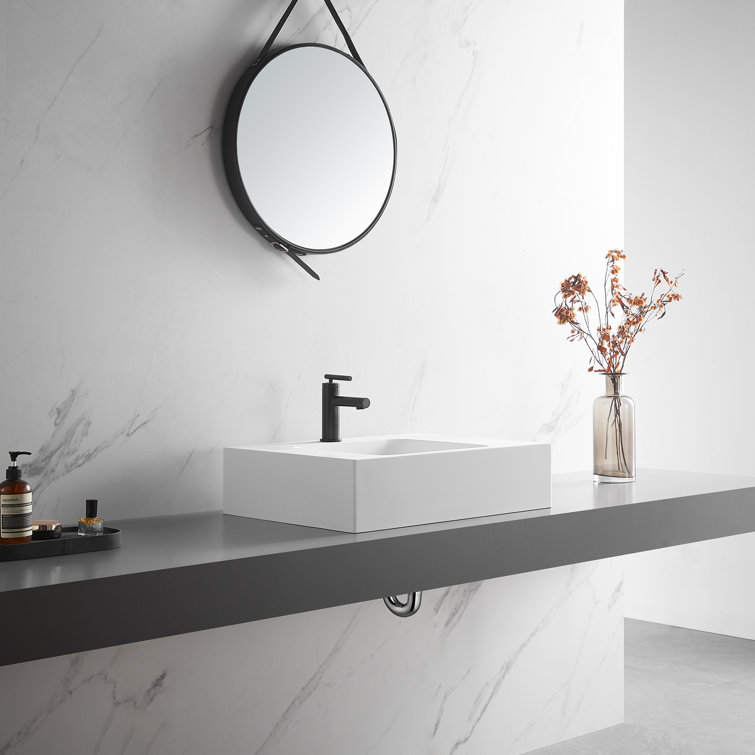 Matte White Solid Surface Square Wall-Mount Bathroom Sink