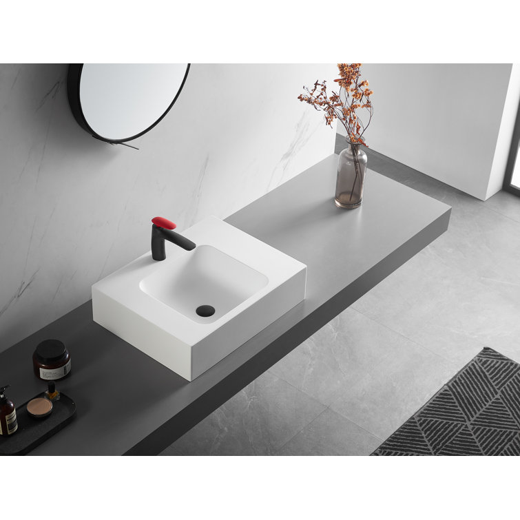 Matte White Solid Surface Square Wall-Mount Bathroom Sink