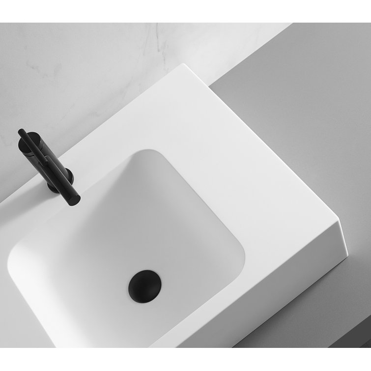 Matte White Solid Surface Square Wall-Mount Bathroom Sink
