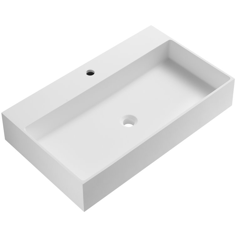 Matte White Solid Surface Rectangular Wall-Mount Bathroom Sink