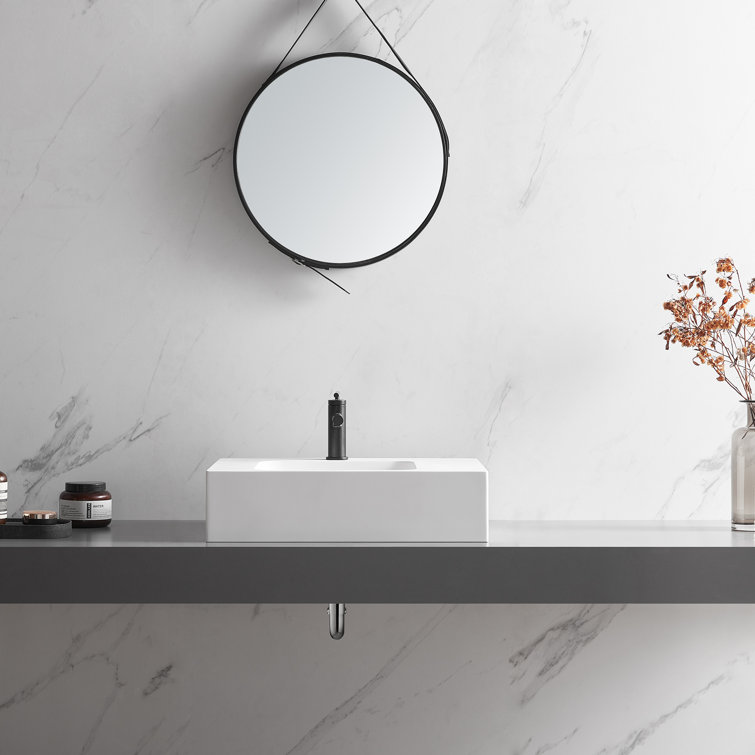 Matte White Solid Surface Square Wall-Mount Bathroom Sink