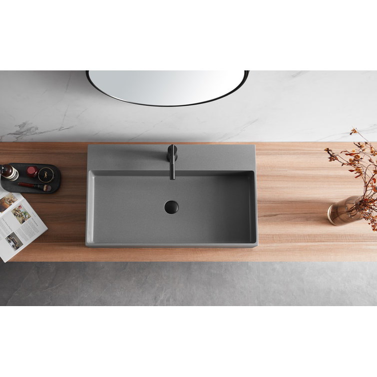 Matte Gray Granite Square Above-Counter Bathroom Sink