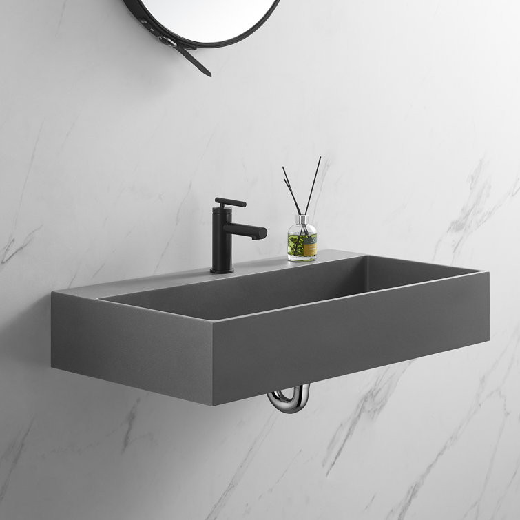 Matte Gray Granite Square Above-Counter Bathroom Sink