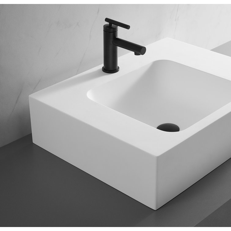 Matte White Solid Surface Square Wall-Mount Bathroom Sink