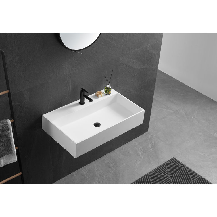 Matte White Solid Surface Rectangular Wall-Mount Bathroom Sink
