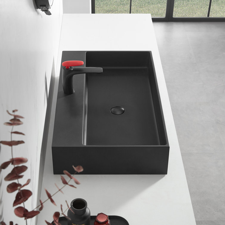 Matte Black Granite Wall-Mount Square Bathroom Sink
