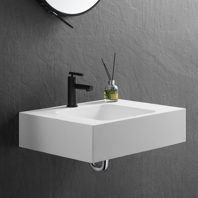Matte White Solid Surface Square Wall-Mount Bathroom Sink