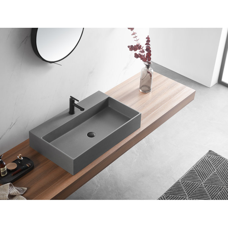 Matte Gray Granite Square Above-Counter Bathroom Sink