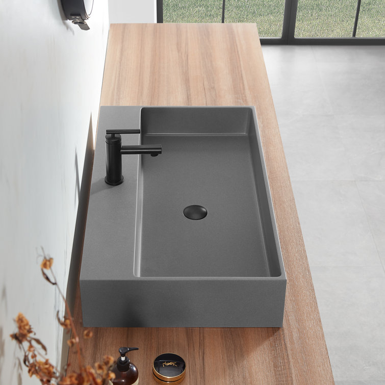 Matte Gray Granite Square Above-Counter Bathroom Sink
