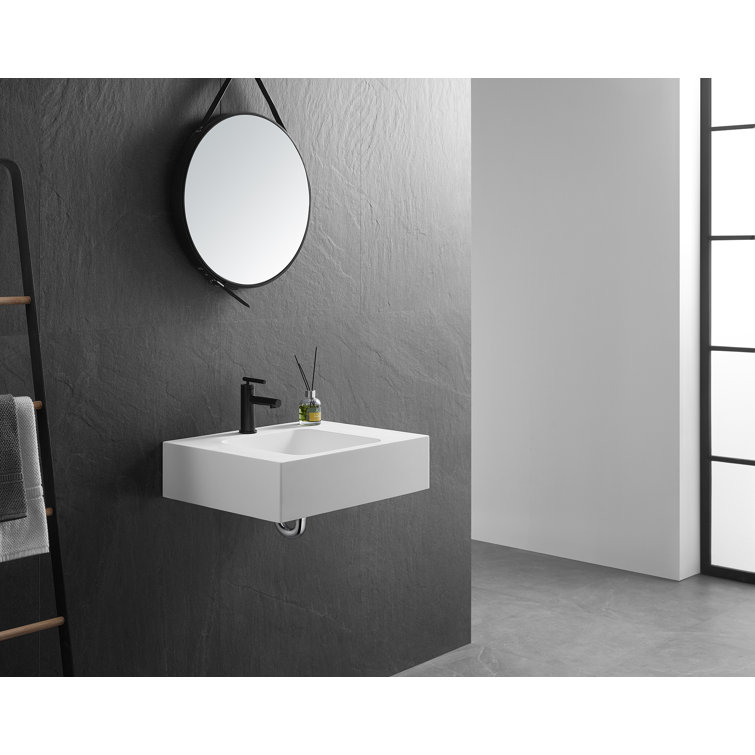 Matte White Solid Surface Square Wall-Mount Bathroom Sink