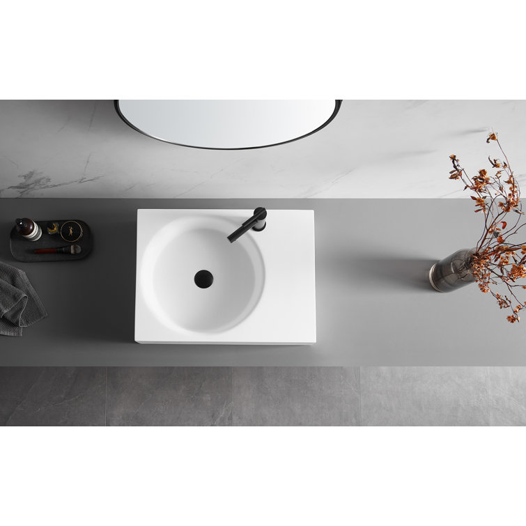 White Solid Surface Square Wall-Mount Bathroom Sink