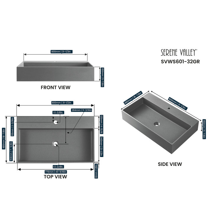 Matte Gray Granite Square Above-Counter Bathroom Sink