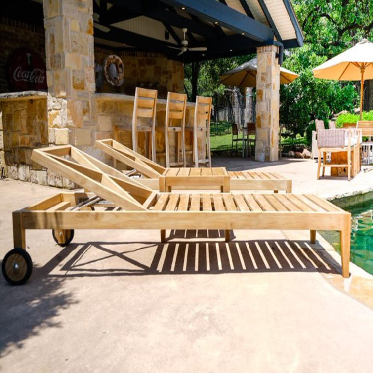 80'' Tan Outdoor Teak Chaise Lounge Set with Table