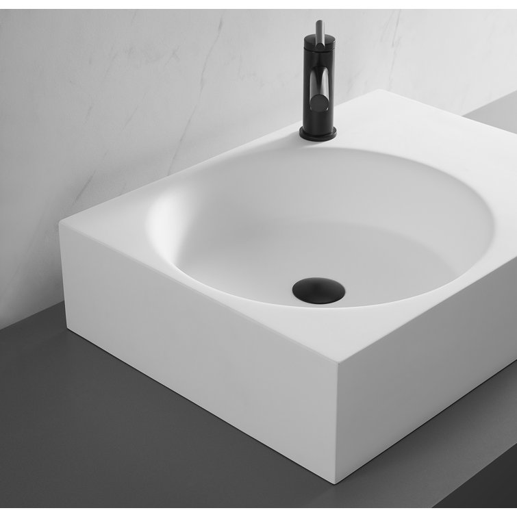 White Solid Surface Square Wall-Mount Bathroom Sink