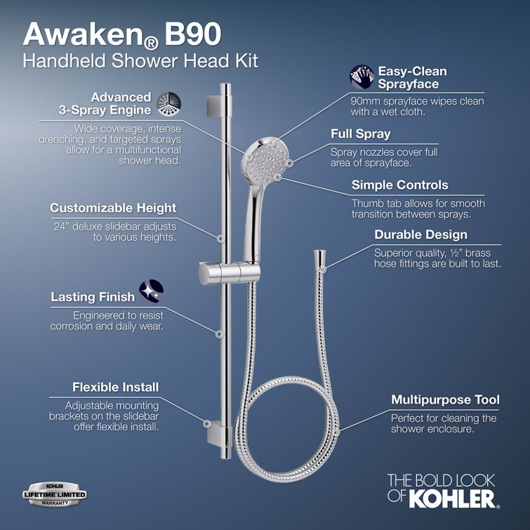 Polished Chrome Adjustable Handheld Rain Shower Kit