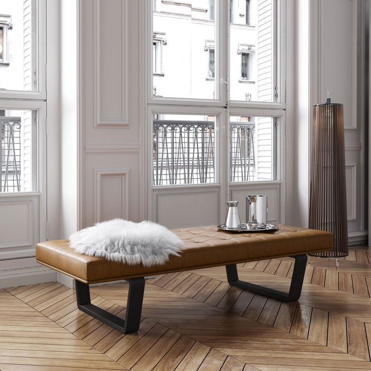 Charlton 66'' Walnut Legs Aged Caramel Leather Bench