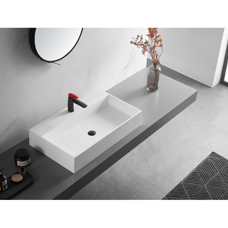Matte White Solid Surface Rectangular Wall-Mount Bathroom Sink