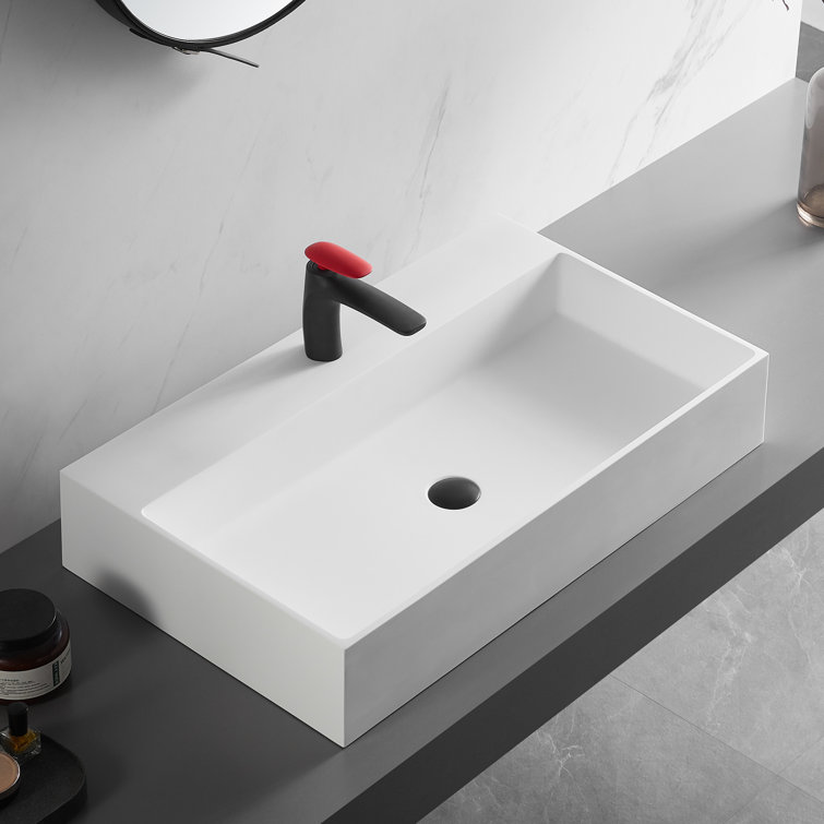 Matte White Solid Surface Rectangular Wall-Mount Bathroom Sink