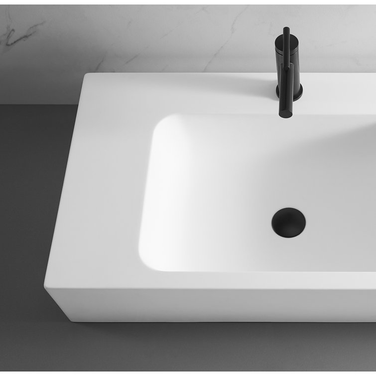 Matte White Solid Surface Square Wall-Mount Bathroom Sink